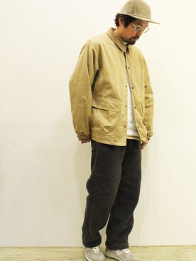 「ハンティングジャケット」｜「アイテム（スウェットパンツ）」を使った、nakajiさん（メンズ・168cm）の冬コーディネート