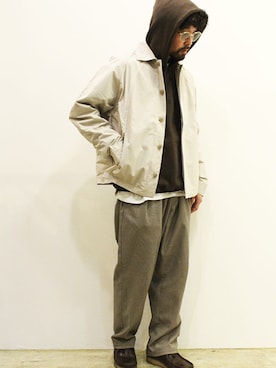 「アイテム（モカシン/デッキシューズ、ブラウン系）」を使った、nakajiさん（メンズ・168cm）の冬コーディネート