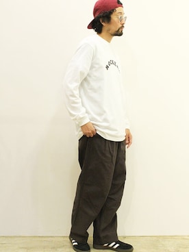 「NECESSARY or UNNECESSARY（ネセサリーオアアンネセサリー）のアイテム（帽子）」を使った、nakajiさん（メンズ・168cm）の夏コーディネート