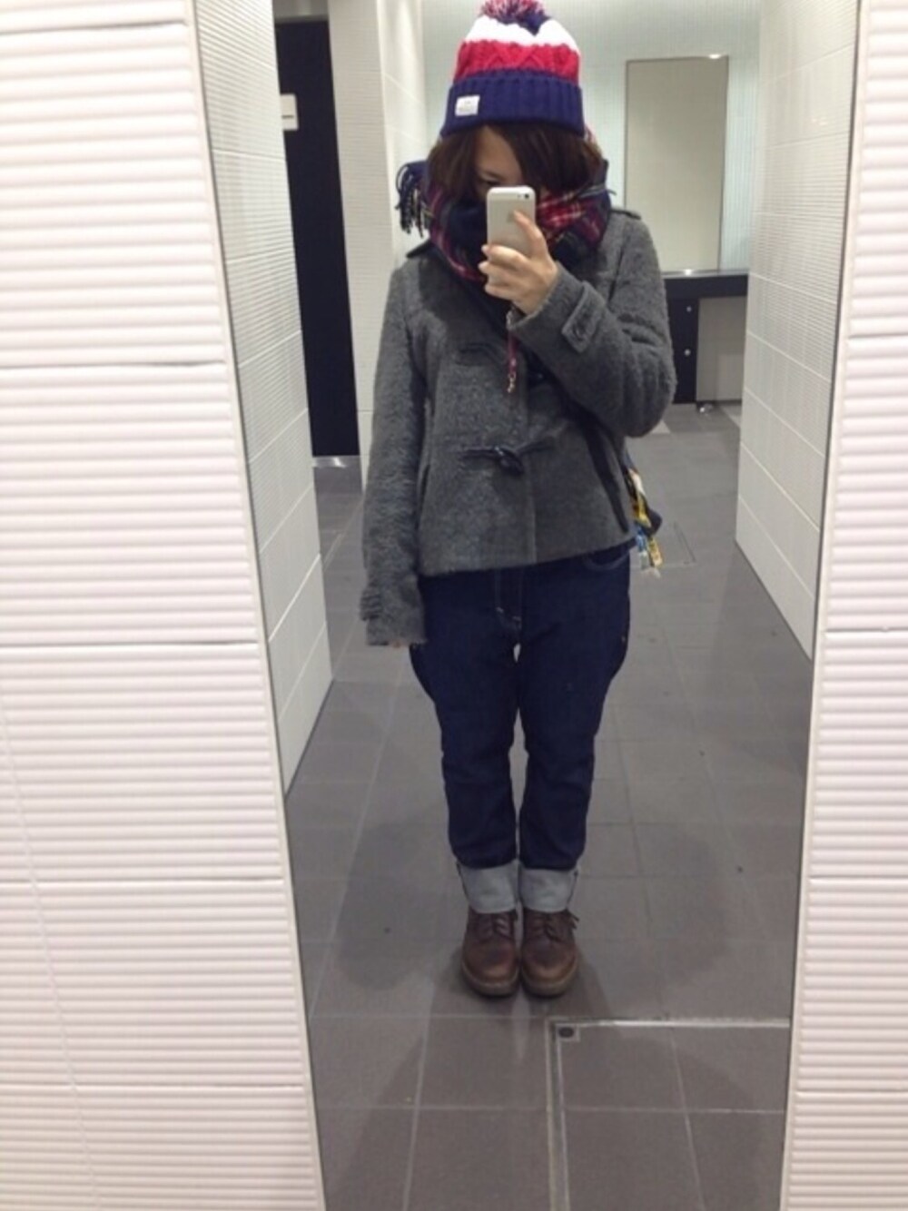 「tommyhers、Paul Smith、LEE、mercibeaucoup,、Dr.Martens、HERRYHANSEN、低身長コーデ、148cm、カジュアル」｜「TOMMY HersのBORDER CABLE KNIT CAP（ニットキャップ/ビーニー、レッド系）」を使った、ｎａｏ⋆′◡͐‵⋆さん（レディース・148cm）の冬コーディネートの1枚目の写真