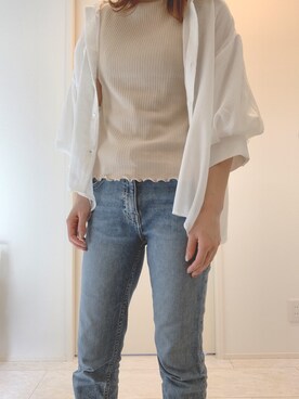 「H&M（エイチ・アンド・エム）のアイテム（デニムパンツ、ブルー系）」を使った、はるママさん（レディース）の夏コーディネート