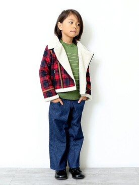 「BRANSHES（ブランシェス）のアイテム（ライダースジャケット）」を使った、BRANSHESさん（キッズ・112cm）の冬コーディネート