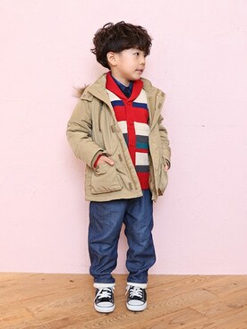 「アイテム（ミリタリージャケット）」を使った、BRANSHESさん（キッズ・108cm）の冬コーディネート