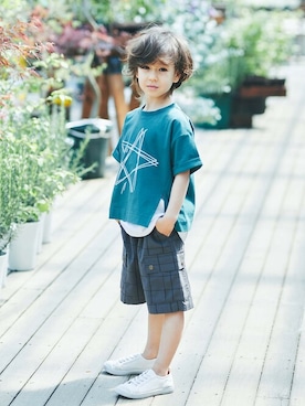 「アイテム（Tシャツ/カットソー、グリーン系）」を使った、BRANSHESさん（キッズ・113cm）の夏コーディネート