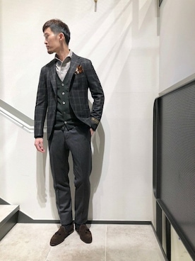 「アイテム（ドレスシューズ、ブラウン系）」を使った、IDUTSUさん（メンズ・177cm）の秋コーディネート