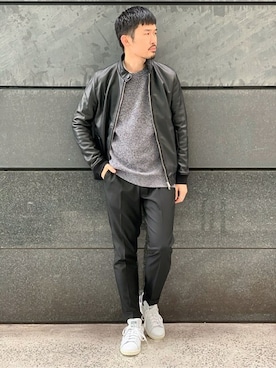 「EDIFICE（エディフィス）のアイテム（ライダースジャケット）」を使った、IDUTSUさん（メンズ・177cm）の冬コーディネート