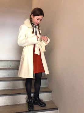 「アニエスベー」｜「アイテム（ステンカラーコート）」を使った、agnès b. 銀座松屋 Rue du jourさん（レディース・152cm）の秋コーディネート