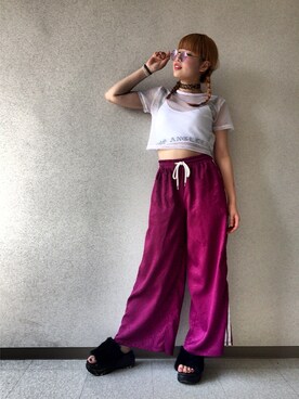 「WC（ダブル シー）のアイテム（サンダル）」を使った、アイキ ハルナさん（レディース・158cm）の夏コーディネート