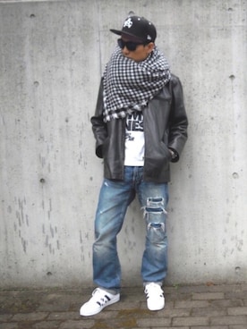 「A.P.C.（アーペーセー）のアイテム（ライダースジャケット）」を使った、genさん（メンズ・167cm）の春コーディネート