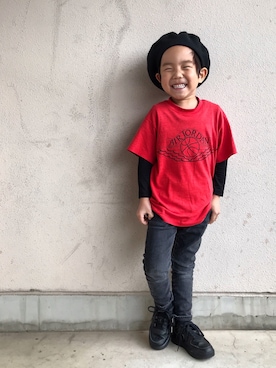「エアジョーダン」｜「アイテム（ハンチング/ベレー帽）」を使った、SOUSUKEさん（キッズ・110cm）の春コーディネート