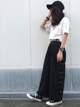 「WEGO（ウィゴー）のアイテム（キャップ）」を使った、佐々木麻耶さん（レディース・156cm）の夏コーディネート