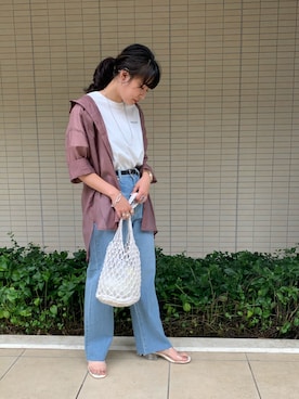 「WEGO（ウィゴー）のアイテム（トートバッグ）」を使った、佐々木麻耶さん（レディース・156cm）の夏コーディネート