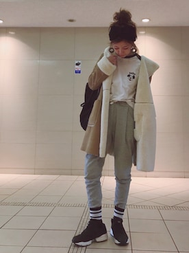 「ROPE' PICNIC（ロペピクニック）のアイテム（ムートンコート）」を使った、N A O M Iさん（レディース・164cm）の冬コーディネート