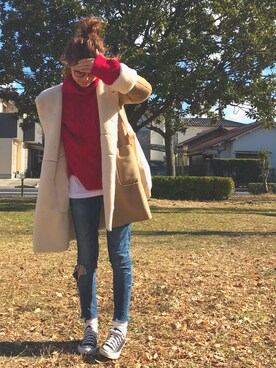 「ROPE' PICNIC（ロペピクニック）のアイテム（ムートンコート）」を使った、N A O M Iさん（レディース・164cm）の冬コーディネート