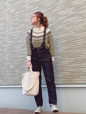 「reca（レカ）のアイテム（オールインワン・サロペット）」を使った、N A O M Iさん（レディース・162cm）の冬コーディネート