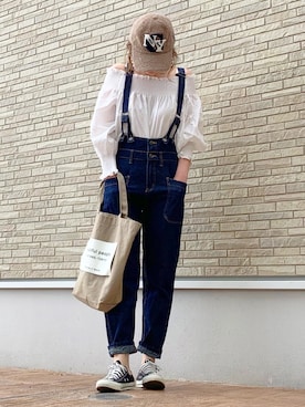 「reca（レカ）のアイテム（オールインワン・サロペット）」を使った、N A O M Iさん（レディース・162cm）の春コーディネート