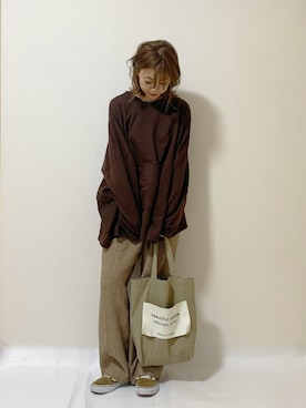 「TODAYFUL（トゥデイフル）のウールチェックトラウザース（その他パンツ）」を使った、N A O M Iさん（レディース・162cm）の冬コーディネート