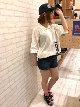 「14+（イチヨンプラス）のアイテム（帽子）」を使った、14+ イオンモール神戸北店 スタッフさん（レディース・160cm）の夏コーディネート