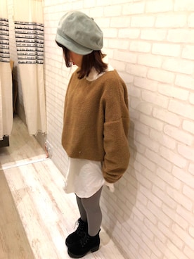 「春カラー」｜「アイテム（キャスケット）」を使った、14+ イオンモール神戸北店 スタッフさん（レディース・160cm）の冬コーディネート