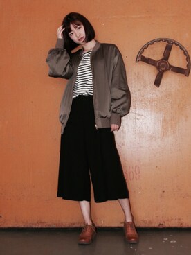 「NICE CLAUP（ナイスクラップ）のアイテム（ライダースジャケット）」を使った、_annyaさん（レディース・159cm）の春コーディネート