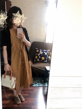 「no brand（ノーブランド）のアイテム（サンダル、ベージュ系）」を使った、mcmさん（レディース・152cm）の夏コーディネート
