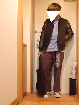 「GLOBAL WORK（グローバルワーク）のアイテム（スタジャン）」を使った、ひいらぎさん（メンズ・166cm）の冬コーディネート