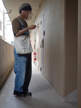 「ポケットＴシャツ」｜「アイテム（ハンチング/ベレー帽）」を使った、ひいらぎさん（メンズ・166cm）の夏コーディネート