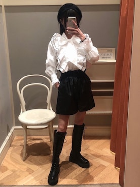 「ボウタイ」｜「アイテム（ハンチング/ベレー帽）」を使った、𝓎さん（レディース・155cm）の秋コーディネート