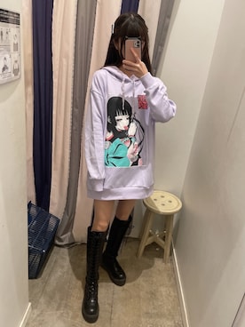 「原宿」｜「アイテム（パーカー）」を使った、𝓎さん（レディース・155cm）の冬コーディネート