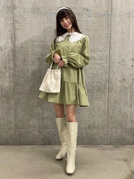 「アイテム（付け襟）」を使った、𝓎さん（レディース・155cm）の冬コーディネート