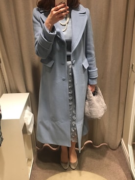 「ブルーニット」｜「アイテム（チェスターコート）」を使った、🌼𝓀𝒶ℴ𝓇𝓊🌼さん（レディース・168cm）の冬コーディネート