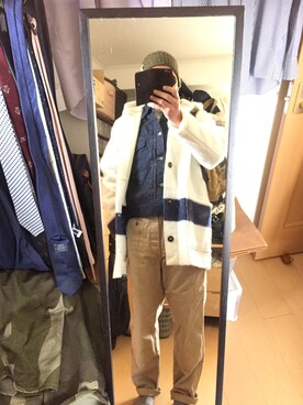 「Nigel Cabourn（ナイジェルケーボン）のアイテム（その他アウター）」を使った、massanさん（メンズ・188cm）の冬コーディネート