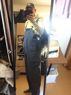 「KAPITAL」｜「アイテム（サロペット/オーバーオール）」を使った、massanさん（メンズ・188cm）の冬コーディネート