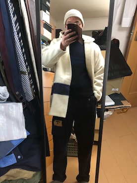 「Nigel Cabourn（ナイジェルケーボン）のアイテム（その他アウター）」を使った、massanさん（メンズ・188cm）の冬コーディネート