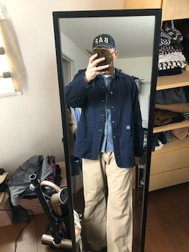 「KAPITAL」｜「アイテム（カバーオール）」を使った、massanさん（メンズ・188cm）の秋コーディネート