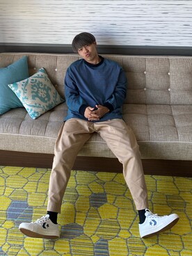 「DANTON（ダントン）のアイテム（チノパンツ）」を使った、akiraさん（メンズ・166cm）の夏コーディネート