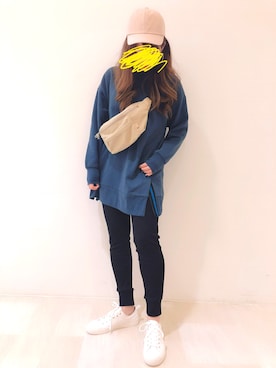 「GLOBAL WORK（グローバルワーク）のステッチCAP【抗菌防臭】/817980（キャップ、ベージュ系）」を使った、Kaaaさん（レディース・160cm）の冬コーディネート