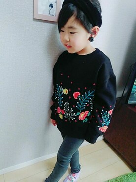「キッスコーデ」｜「アイテム（スウェット）」を使った、Kaoさん（キッズ・100cm）の冬コーディネート
