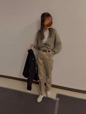 「ピスタチオ」｜「アイテム（チノパンツ）」を使った、ぱぴさん（レディース・156cm）の秋コーディネート