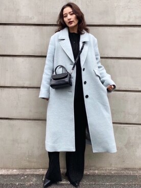 「moussy」｜「アイテム（チェスターコート）」を使った、MOUSSY OFFICIALさん（レディース・155cm）の冬コーディネート