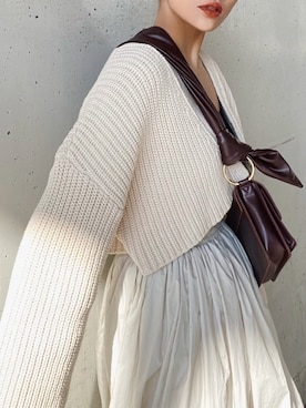 「MOUSSY（マウジー）のアイテム（カーディガン/ボレロ）」を使った、MOUSSY OFFICIALさん（レディース・158cm）の冬コーディネート