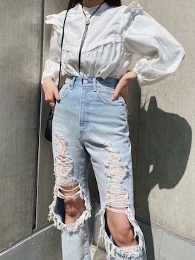 MOUSSYのアイテムを使った「ダメージデニムパンツ」の人気ファッション 