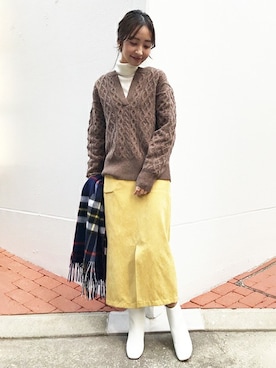 「イエロー」｜「アイテム（ブーツ）」を使った、ryokaさん（レディース・163cm）の秋コーディネート