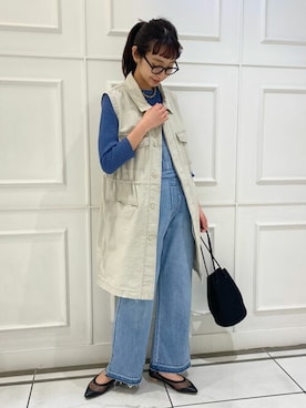 「フレアデニム」｜「アイテム（オールインワン・サロペット）」を使った、ryokaさん（レディース・163cm）の春コーディネート