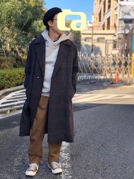 「UNION STATION（ユニオンステーション）のスムースメルトンセミダブルコート（チェスターコート、その他）」を使った、ぬのの布纏いさん（メンズ・168cm）の冬コーディネート