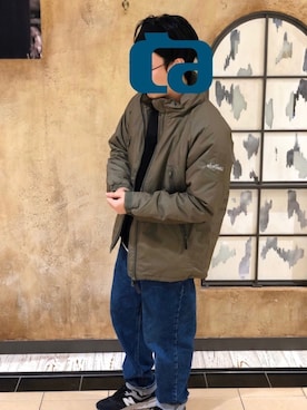 「WILD THINGS（ワイルドシングス）の【WILDTHINGS/ワイルドシングス】HAPPY JACKET/ハッピージャケット（ダウンジャケット/コート、グリーン系）」を使った、ぬのの布纏いさん（メンズ・168cm）の冬コーディネート