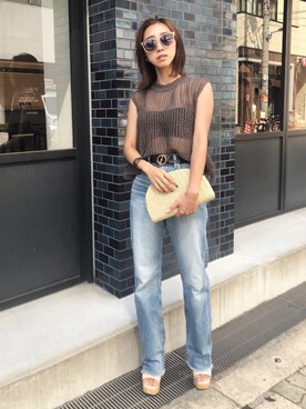 「TRUNC（トランクエイティーエイト）のアイテム（デニムパンツ）」を使った、みにあやさん（レディース・150cm）の夏コーディネート