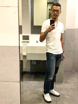 「PULL&BEAR（プルアンドベア）のアイテム（Tシャツ/カットソー）」を使った、KP 郭さん（メンズ・170cm）の夏コーディネート