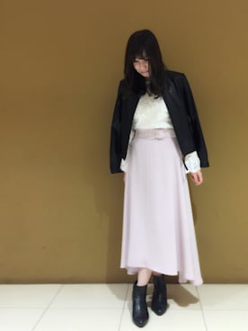 「BSTR」｜「アイテム（ライダースジャケット）」を使った、ayakoさん（レディース・162cm）の冬コーディネート