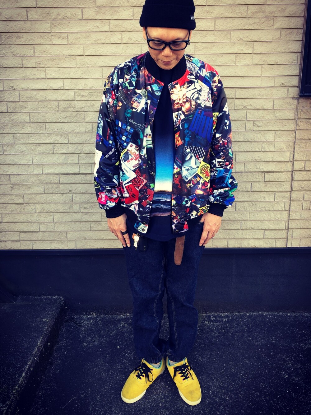 「秋のコーデ、ストリート、おしゃれさんと繋がりたい、APPLEBUM、BACK CHANNEL、MADFOOT」｜「APPLEBUMのアイテム（Tシャツ/カットソー、ブルー系）」を使った、しゅんころさん（メンズ・176cm）の秋コーディネートの1枚目の写真